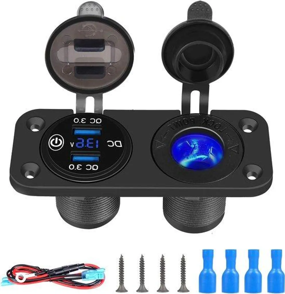 Double Port USB Voiture 4.2A avec Voltmètre LED et Interrupteur Tactile