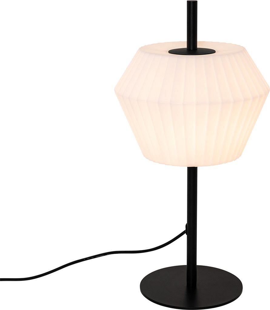 QAZQA - Modern Tischleuchte I Tischlampe I Lampe I Leuchte für den Außenbereich schwarz mit weißem Schirm IP44 - Robbert I Außenbeleuchtung - K...