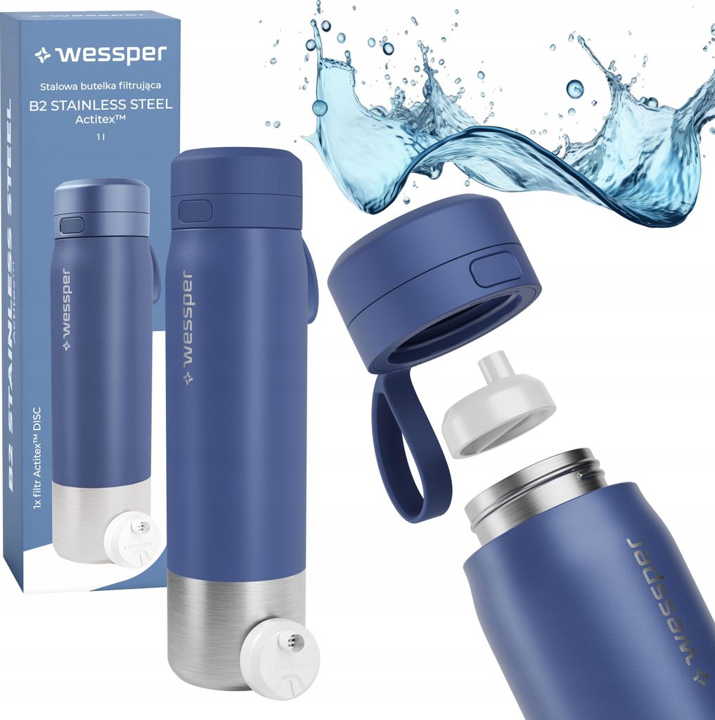 Gourde Wessper 1000ml, bouchon filtre à eau en acier Image du produit 