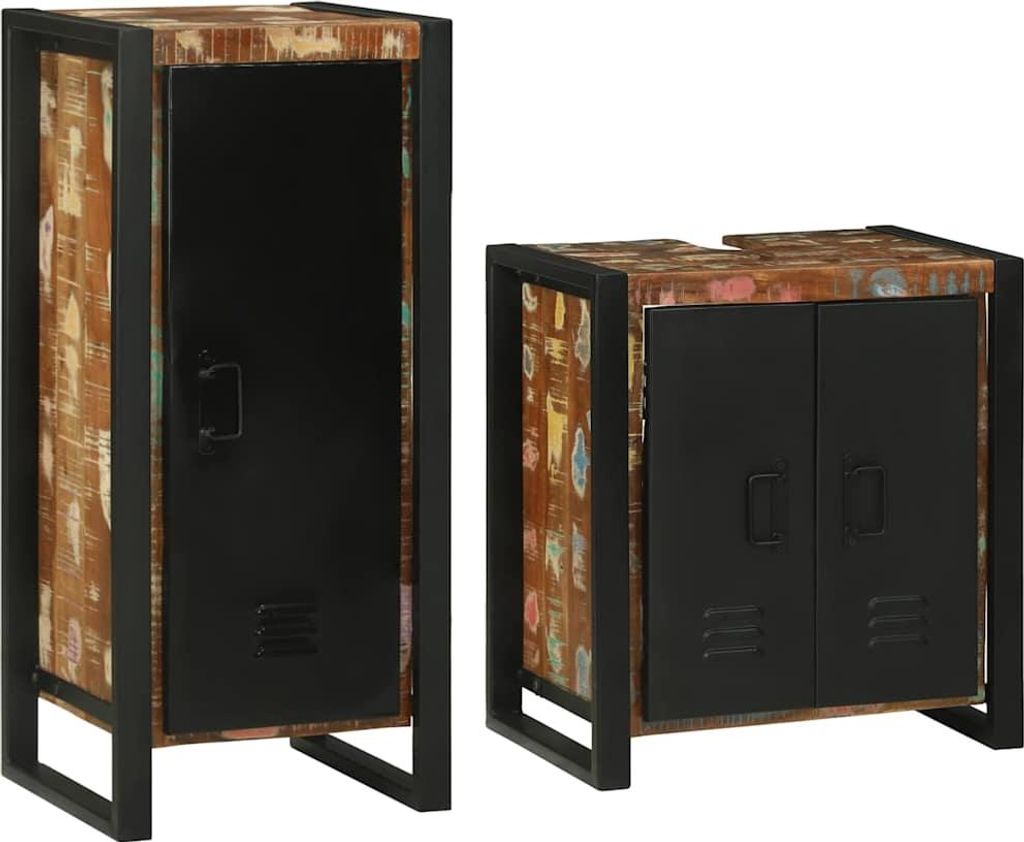 Maison Exclusive - Badezimmermöbel-Set mit Regal 2 pcs Mehrfarbig Massives Altholz