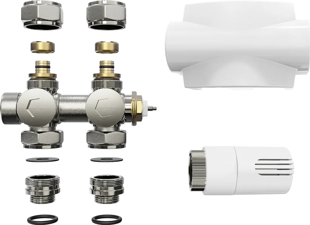 Kit Multiblock Robinetterie Radiateur Anti-Fuite avec Cache Blanc