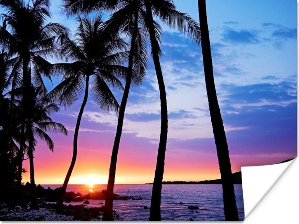 MuchoWow Poster Eine Silhouette von Palmen während eines Sonnenuntergangs auf Hawaii 40x30 cm - Plakate für die Wände - Poster Wohnzimmer