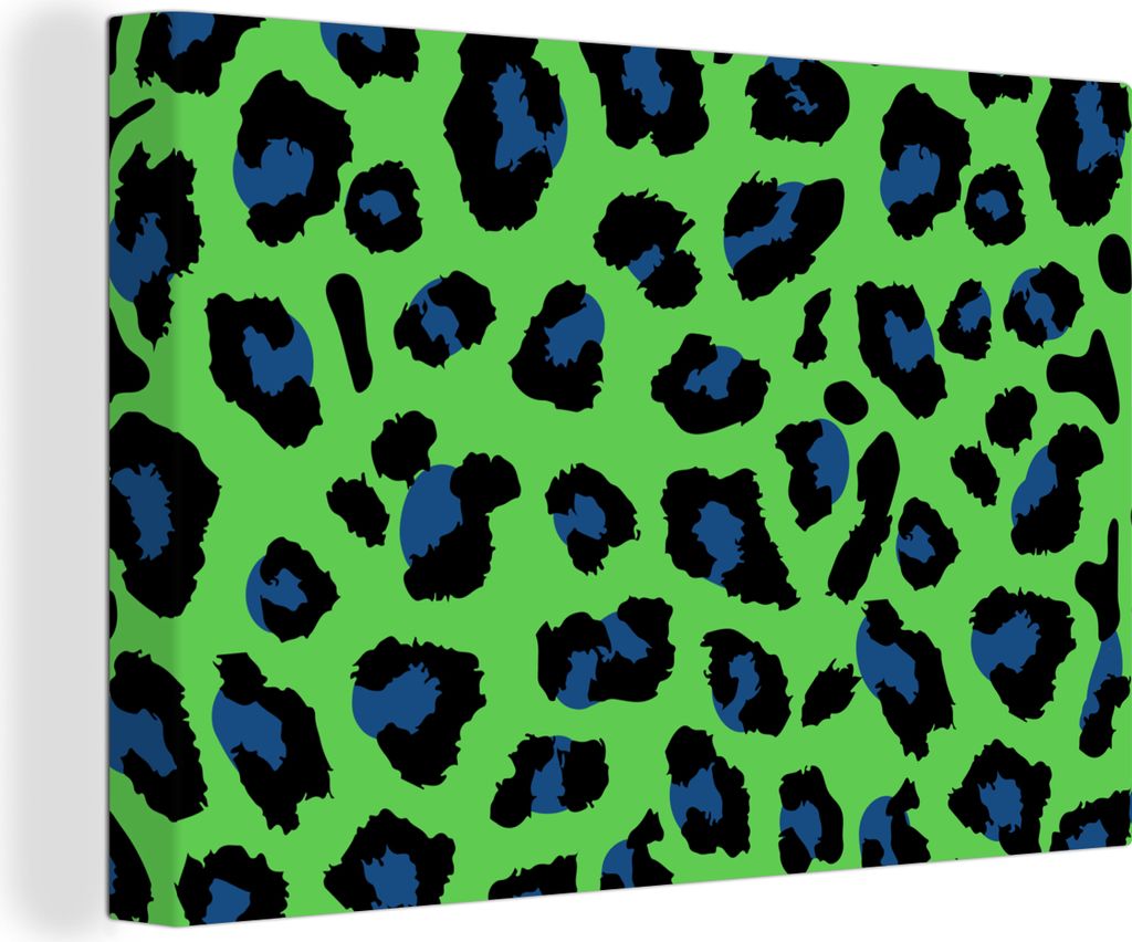 OneMillionCanvasses - Leinwandbilder - 140x90 cm, Panther Druck - Neon - Grün - Blau, Wandbilder Kunstdruck Wanddekoration - Foto auf Leinwand -...
