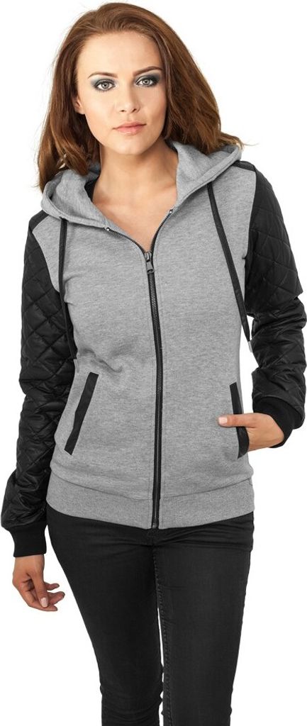 Urban Classics Ladies - DIAMANT Kunstleder Zip Hoody grau -