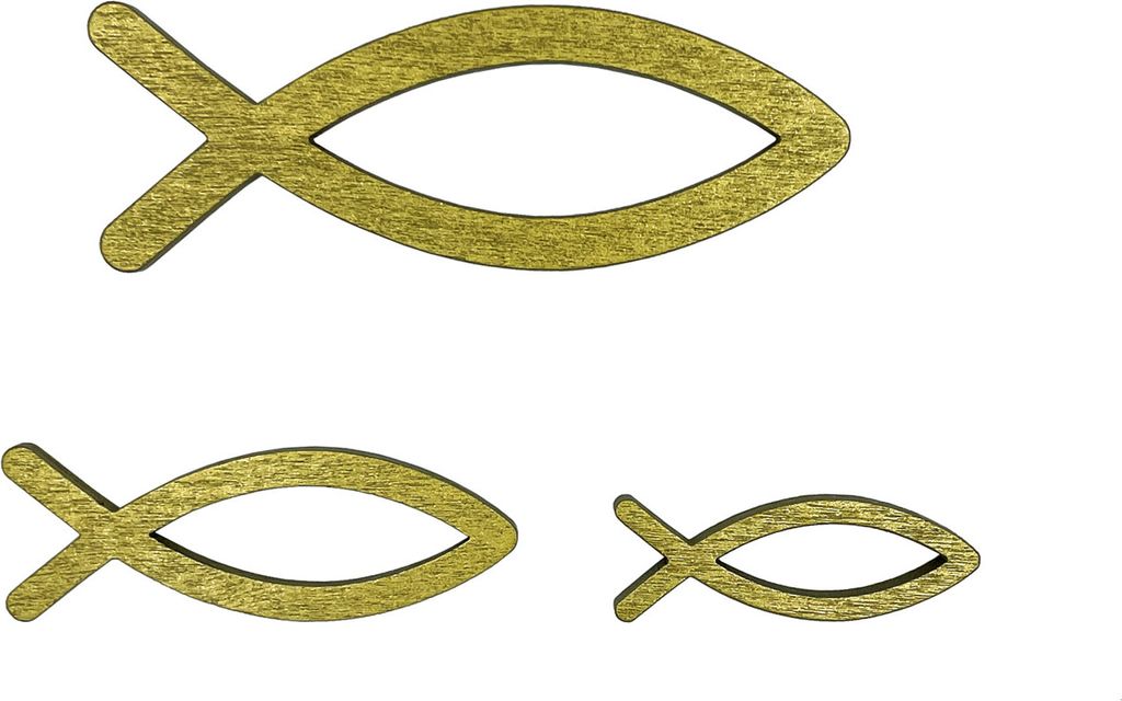 Oblique Unique 3 Holz Fische im Mix Deko Fische als Streudeko Tischdeko für Taufe Kommunion Konfirmation - gold