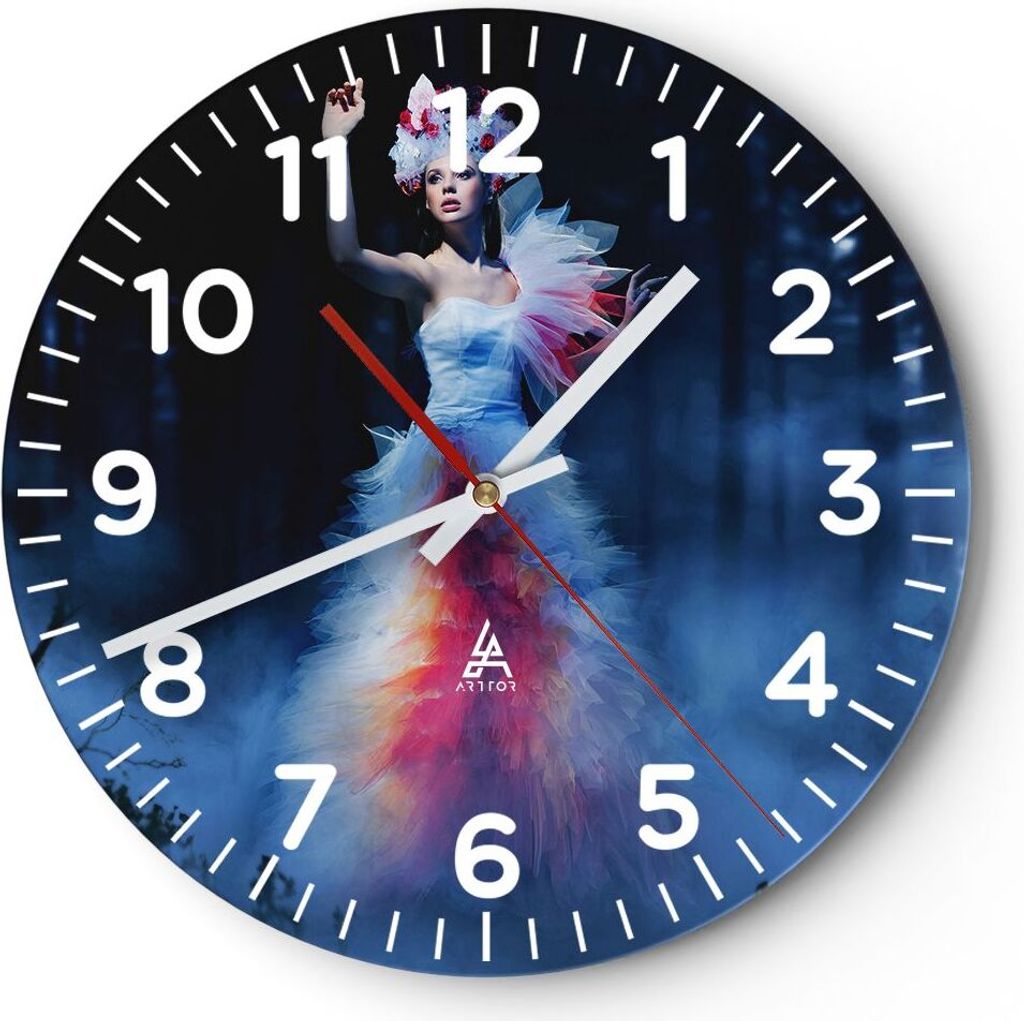 Wanduhr - Rund - Glasuhr - Frau Geheimnis Nacht Wald - 30x30cm - Schleichendes Uhrwerk - Lautlos - zum Aufhängen bereit - Dekoration Modern - Wand...