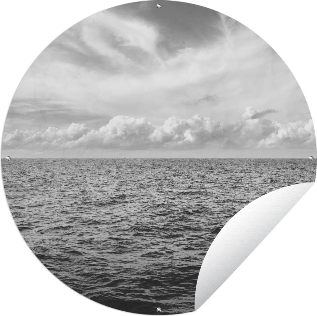 MuchoWow Gartenposter Outdoor-Poster Rund Blick über die Wellen auf dem Meer - schwarz und weiß Ø 150 cm Gartendeko Rundes Poster draußen