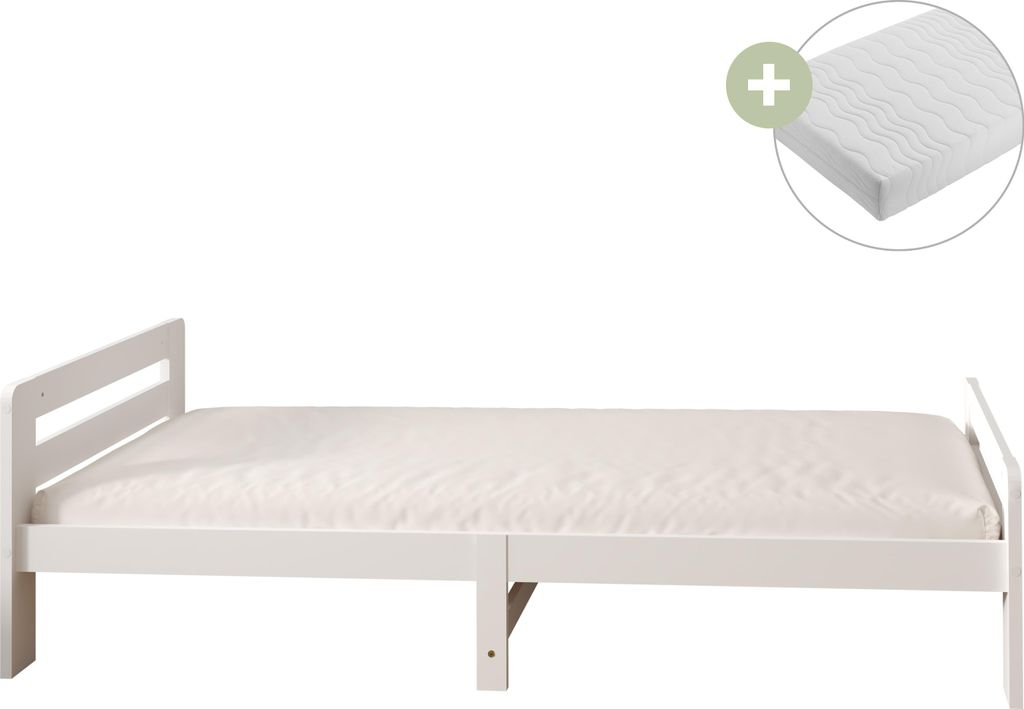 Sunny Olla Kinderbett aus Holz in Weiß | Einzelbett für Kinder Mit Matratze in 205,5 x 98 x 61 cm | Für Matratzengröße: 90 x 200 cm