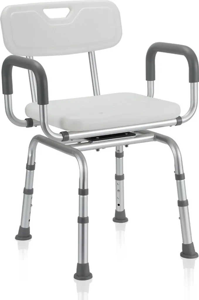 Sgabello da doccia Jopassy Sgabello da bagno Sedia da doccia regolabile in altezza fino a 136 kg Sedile da bagno Antiscivolo con braccio e schienale +360° ruotabile