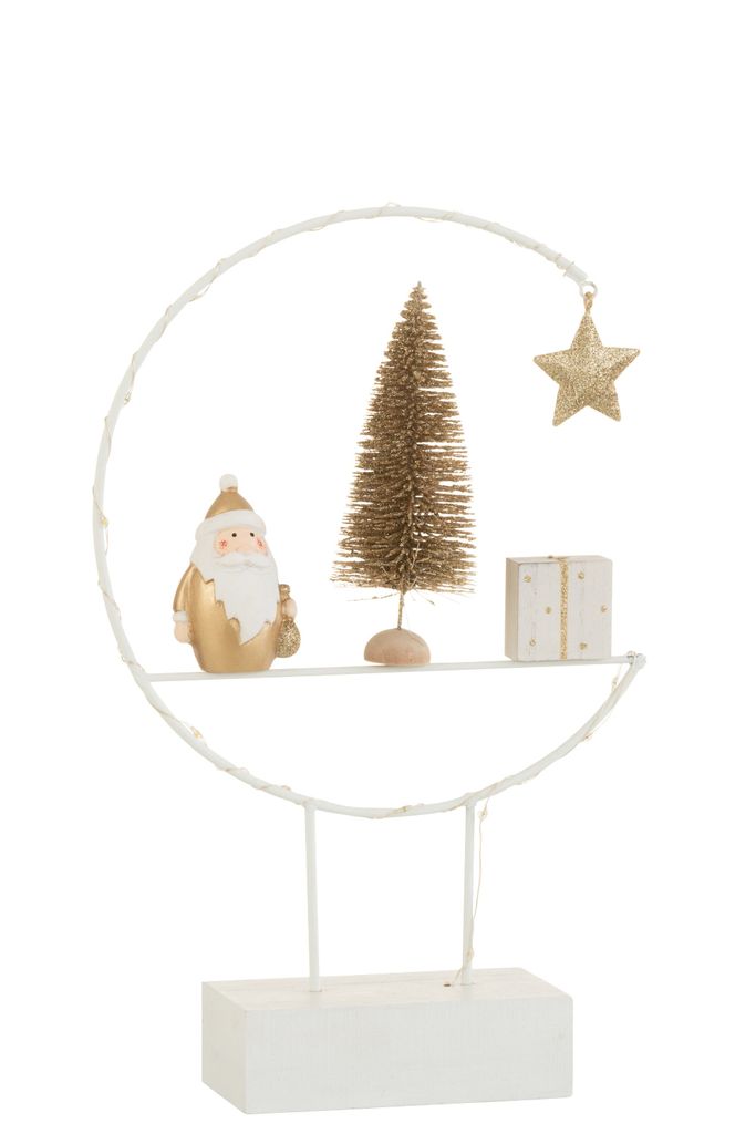 J-Line Halbkreis Auf Fuß+Led Weihnachtsmann Holz Weiß/Gold
