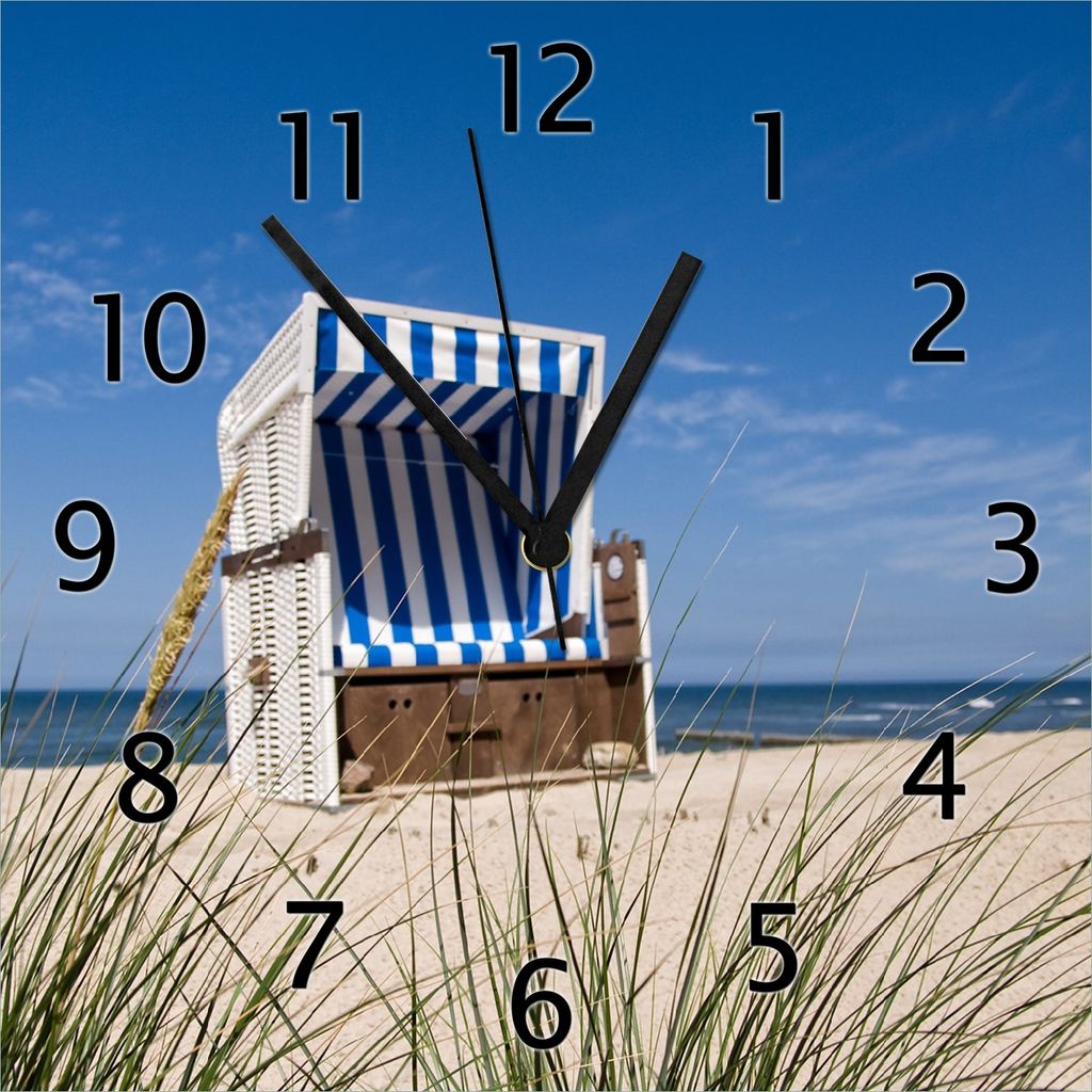 Wallario Design Wanduhr Strandkorb aus Echtglas, Größe 30 x Produktbild 