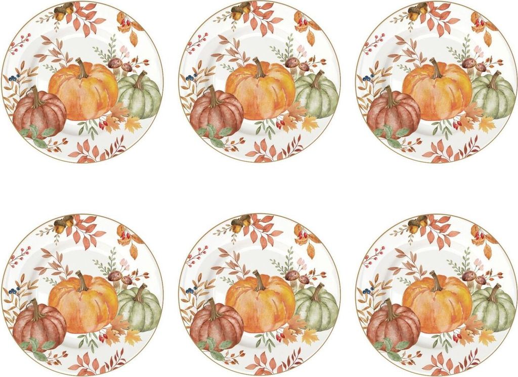 6er Set Kuchenteller HARVEST Herbst mit Kürbis D. 19cm Porzellan Easy Life