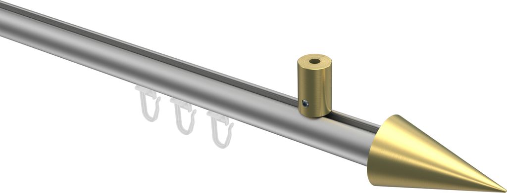 Interdeco Innenlaufstange / Gardinenstange mit Innenlauf Silbergrau / Messing-Optik, Typ Sonius Savio (Kegel) Deckenmontage, 20 mm Ø 1-läufig, 14...
