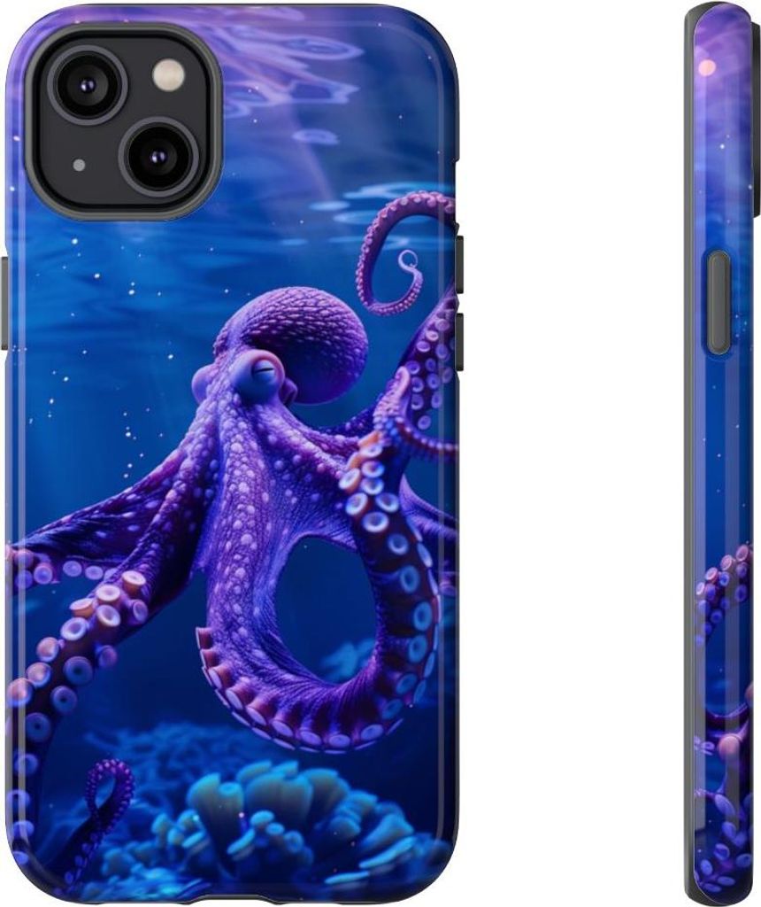 Lila Oktopus in Unterwasserwelt – Hülle Kompatibel mit iPhone 14 Plus