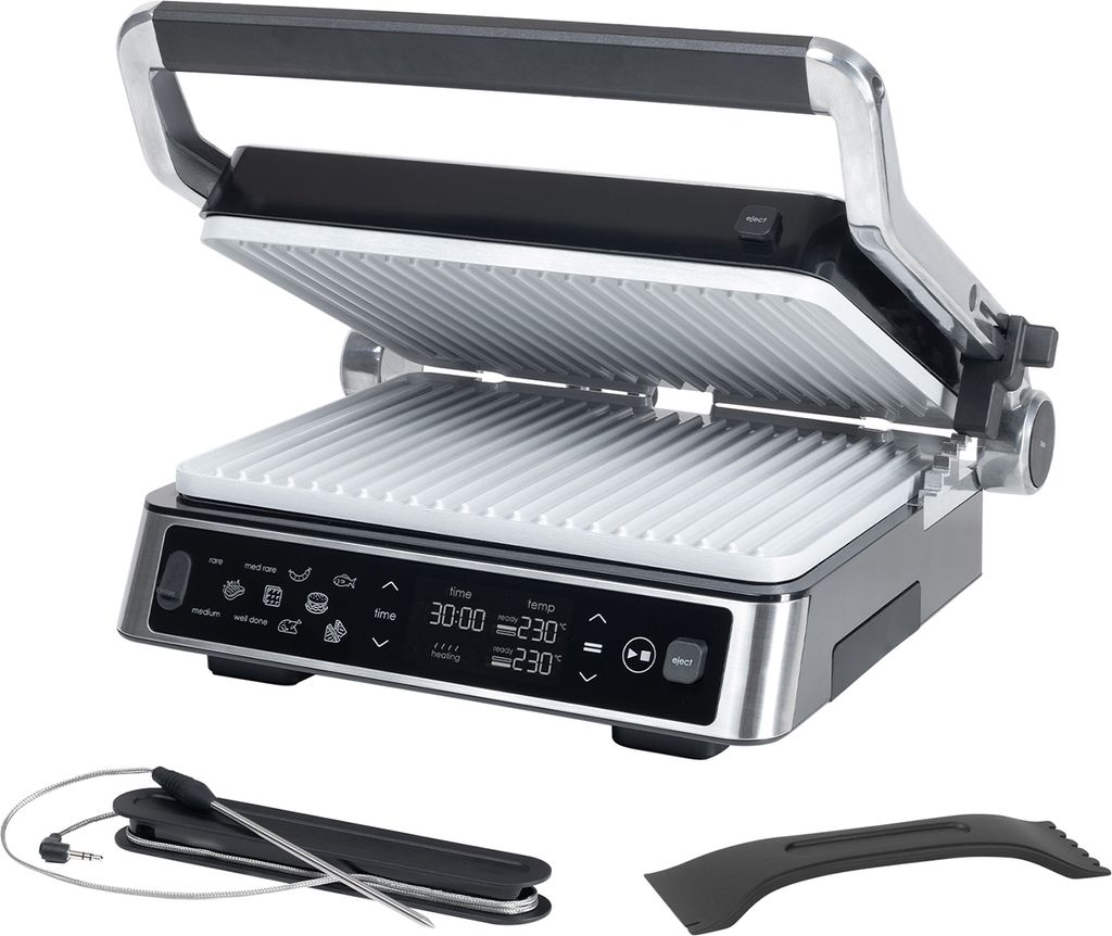 Genius Chef Kontaktgrill, Elektrogrill Edelstahl für Sandwiches Steak, abnehmbare Grillplatten, Sandwichtoaster