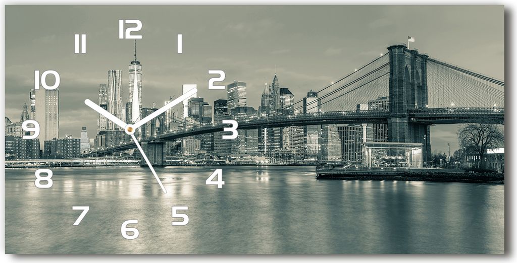 Wanduhr aus Glas – 60x30 cm - Glasbild - Glasuhr - Gehärtetes Glas - weisse-zeiger - Manhattan New York