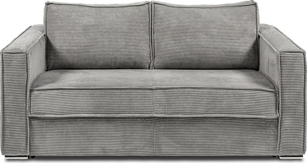 Express 3-Sitzer Schlafsofa in hellgrauem Kord - Schlafbereich mit 140 cm breiten Latten - 14 cm Matratze - LORETO