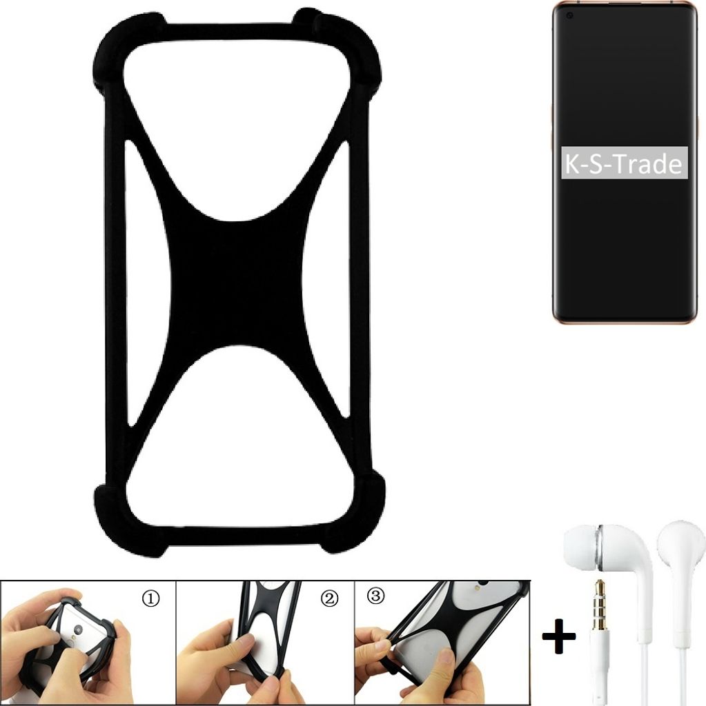 K-S-Trade Handy-Hülle + headphones kompatibel mit Oppo Find X2 Pro Schutz-Hülle Bumper Silikon Cover Case Silikoncase Silikonbumper TPU Softcase