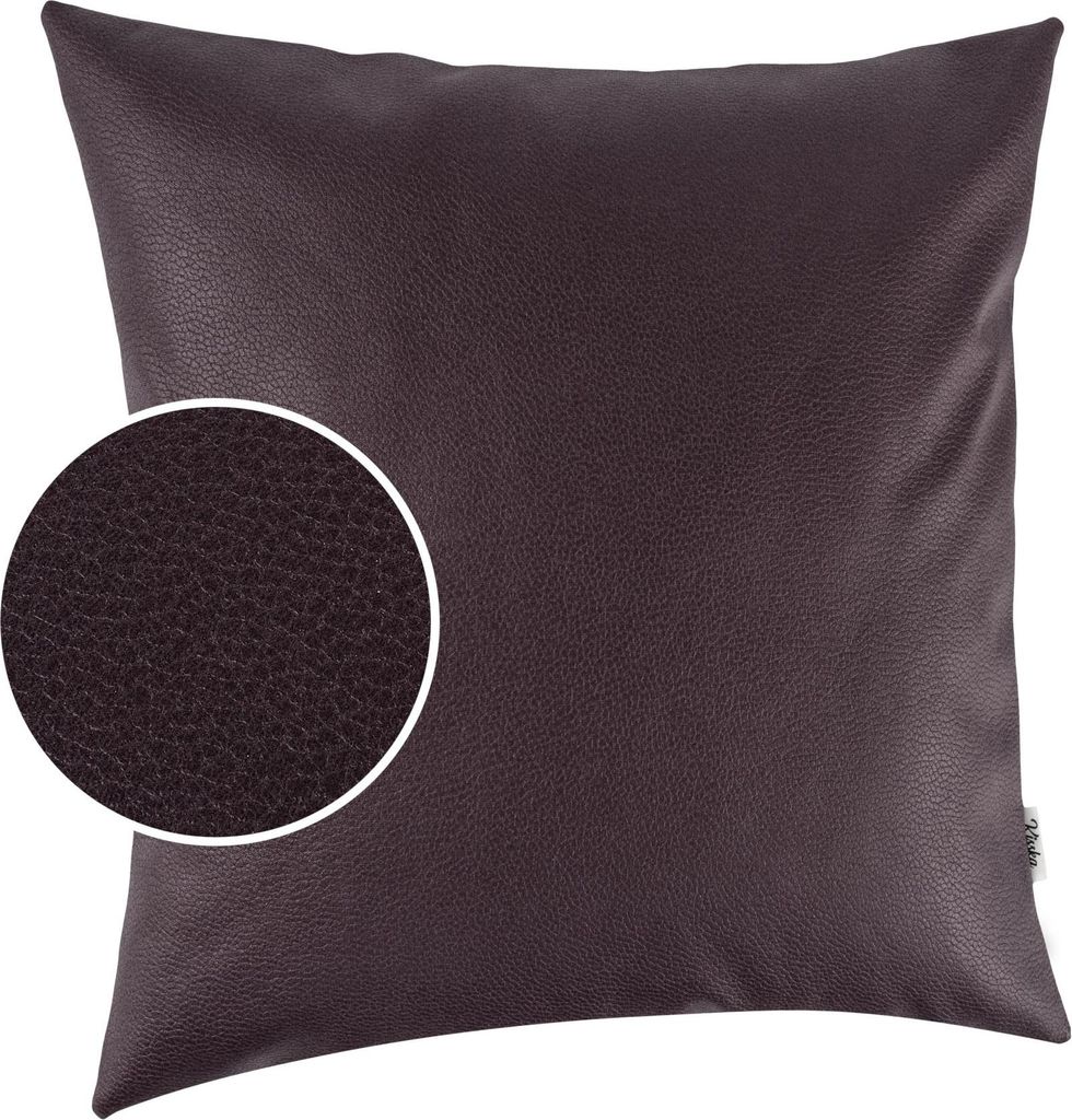 Dekokissen 40x40cm ohne Füllung KUMO atmungsaktive Kunstleder Kissenbezug Zierkissen Einfarbig Leder-Optik UNI Braun