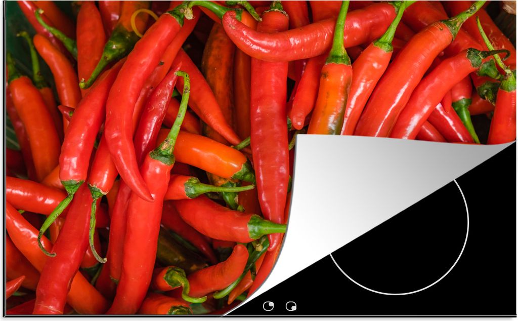 KitchenYeah Herdabdeckplatte Ein Haufen roter Chilischoten , 78x52cm, Küche Deko, Glaskeramikfeld Herdabdeckung, Abdeckplatte fùr Kochfeld