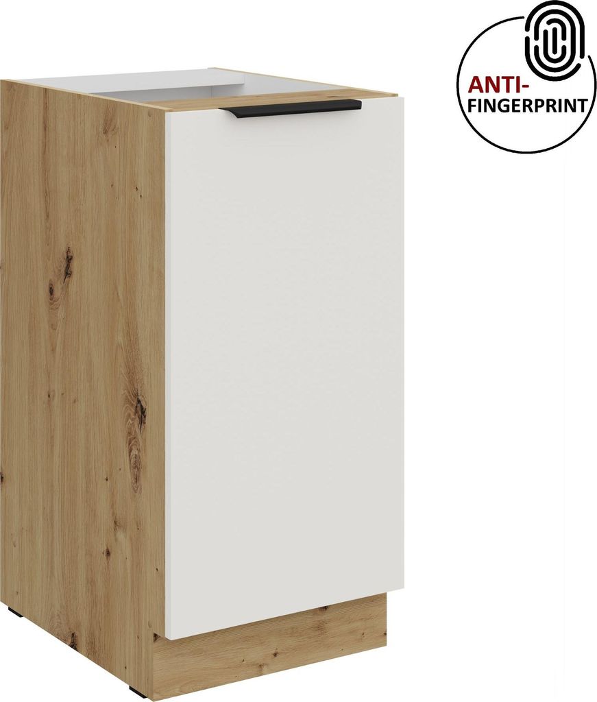 Küchen Unterschrank 40 cm Küche ARIA Weiss ultra matt + Eiche Artisan matt, hochwertige Fronten mit Anti Fingerprint Beschichtung Küchenzeile K...