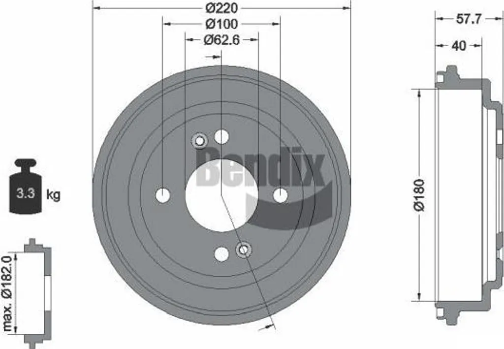 Tambour de frein arrière BDM1169 Bendix pour Hyundai Getz 1.1 1.4