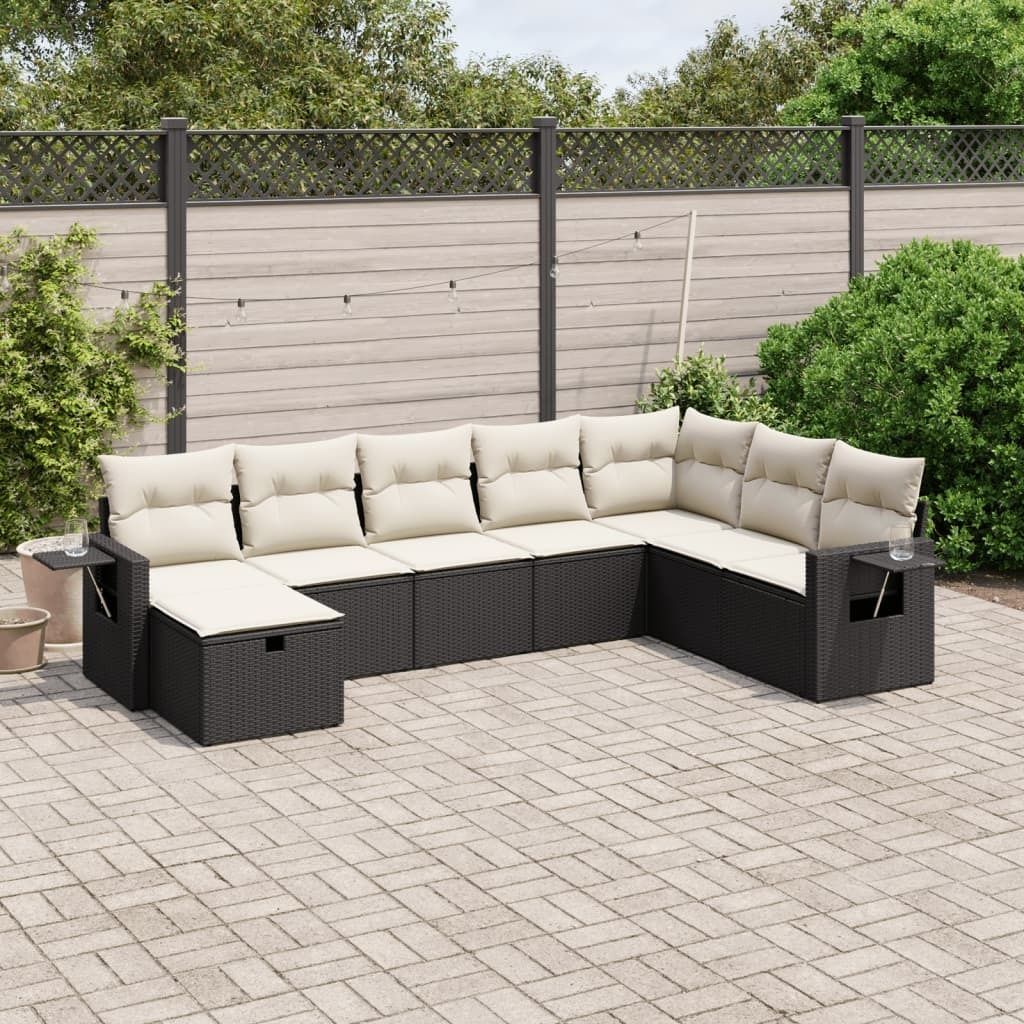 Design 8-tlg. Garten-Sofagarnitur mit Kissen Schwarz Poly Rattan, Gartenmöbel-Sets 2024 Neu