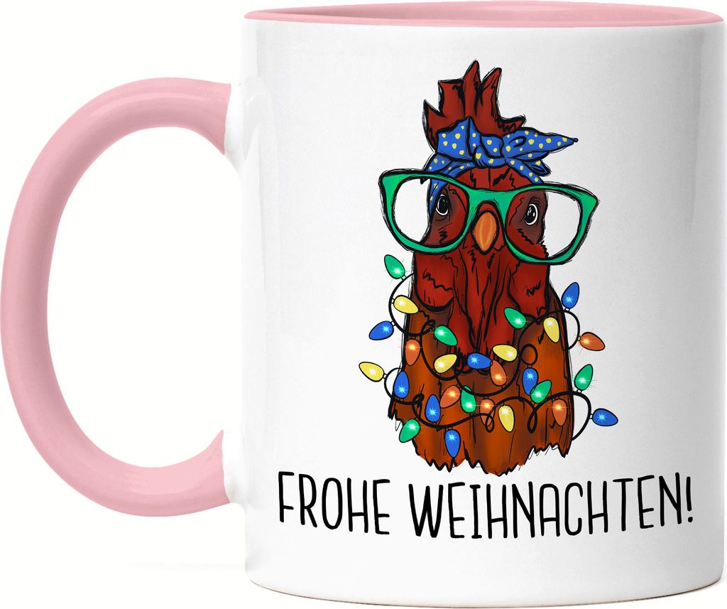 Frohe Weihnachten Tasse Rosa Truthahn Weihnachtsdekoration Lichterketten Merry Christmas Weihnachtsessen