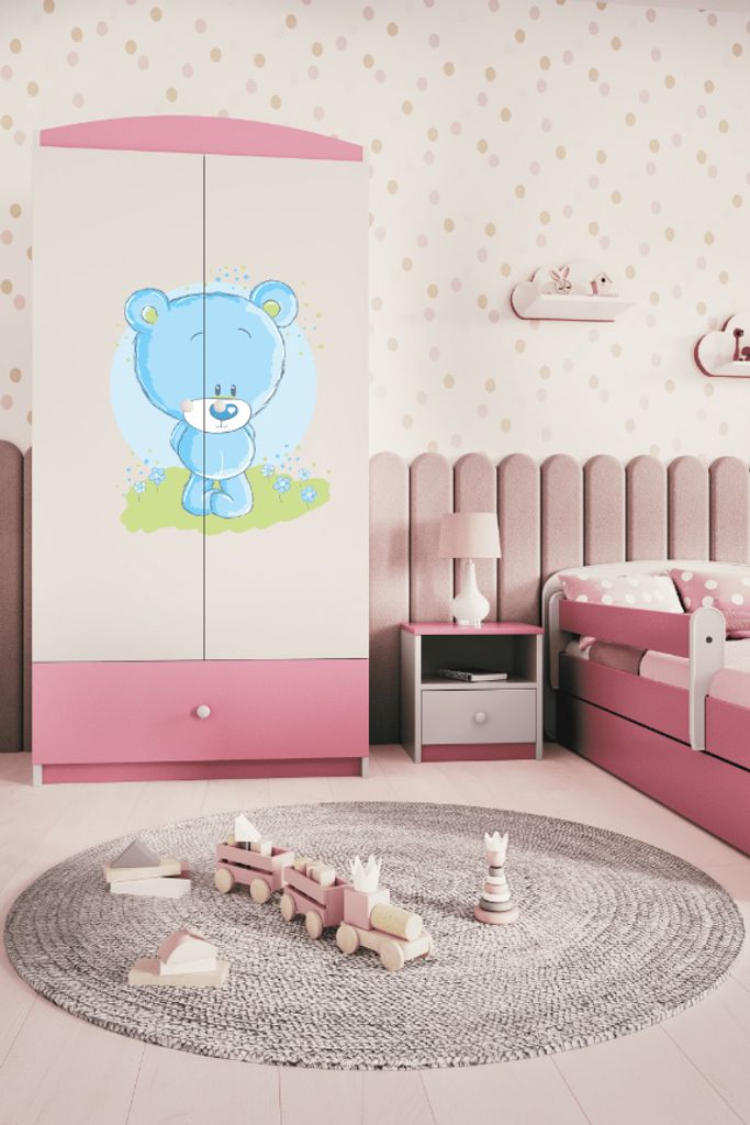 Kinderkleiderschrank Babydreams Drehtürenschrank Kleiderschrank Blaubär Hellrosa