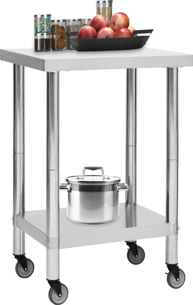 vidaXL Küchen-Arbeitstisch mit Rollen 60x60x85 cm Edelstahl