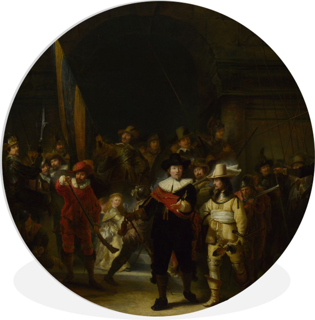 MuchoWow Rundes Wandbild - Runde Bilder Die Nachtwache - Gemälde von Rembrandt van Rijn Ø 60 cm Kreis Wanddekoration Kunststoff - Wandkreis - W...