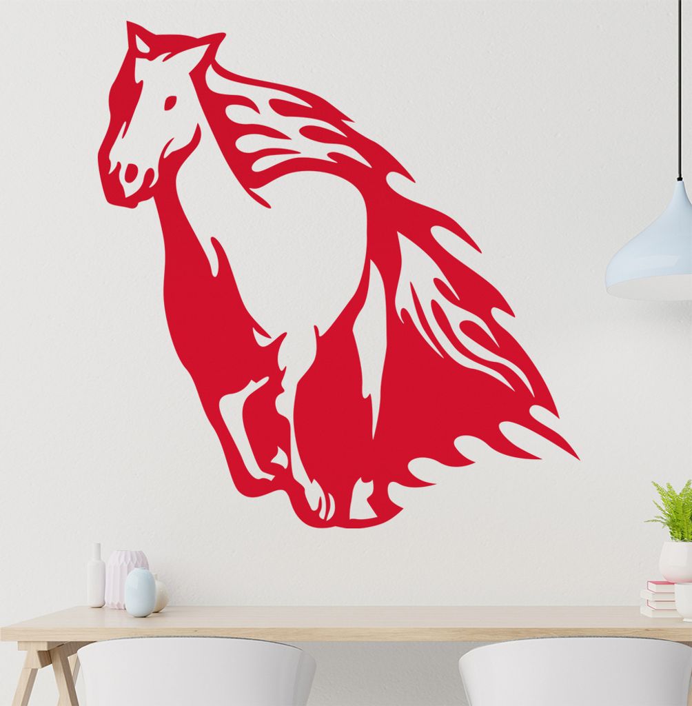 Flammen Pferd Wandtattoo in 6 Größen - Wandaufkleber Wall Sticker - Dekoration, Küche, Wohnzimmer, Schlafzimmer, Badezimmer