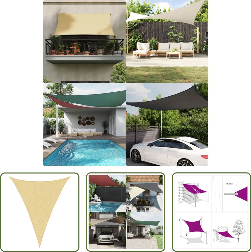 The Living Store Sonnensegel Sandfarbe 3x4x4 m 100% Polyester Oxford
