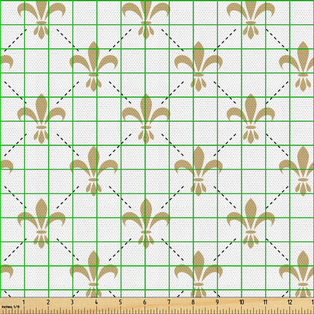 ABAKUHAUS Fleur De Lis Gewebe als Meterware, Fleur De Lis-Muster-Weinlese-stilisiertes Blumen-königliches Symbol-künstlerisches Design, 2 M (148 ...