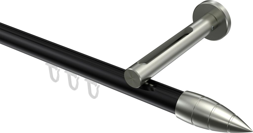 Interdeco Innenlaufstange / Gardinenstange mit Innenlauf Schwarz / Edelstahl-Optik, Typ Siteno Samanto (Rillenpatrone), 20 mm Ø 1-läufig, 540 cm