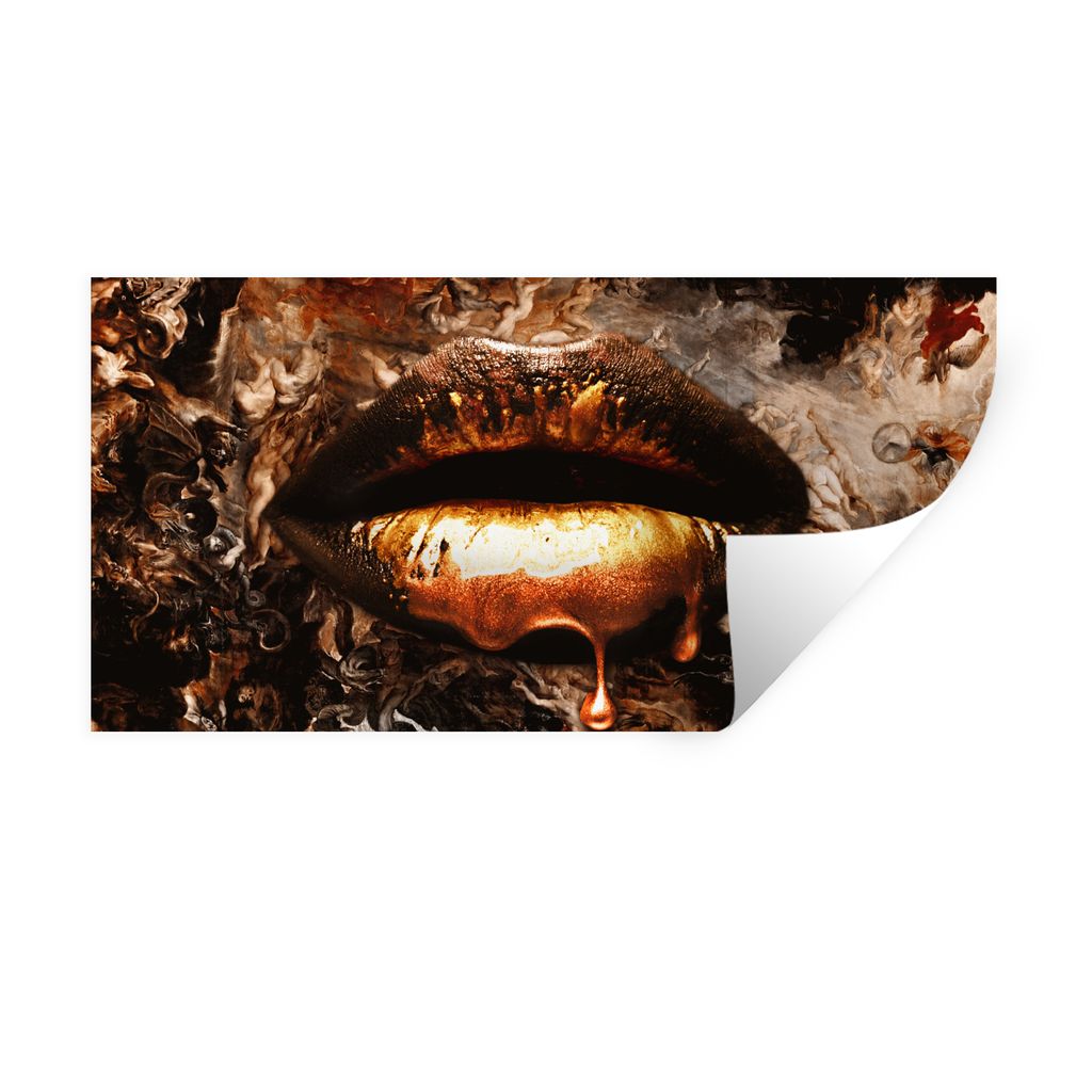 MuchoWow Wandtattoo Wandsticker Wandaufkleber Gold - Lippen - Kunst - Gold - Luxus - Abstrakt 120x60 cm Selbstklebend und Repositionierbar - Stic...