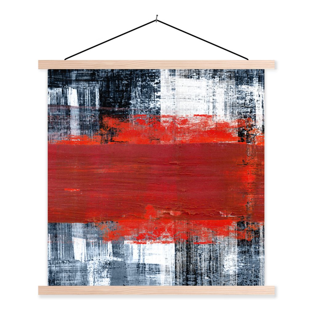 MuchoWow Textilposter Gemälde - Abstrakt - Rot - Öl 120x120 cm mit holzfarbenen Rahmen - Textil-Poster