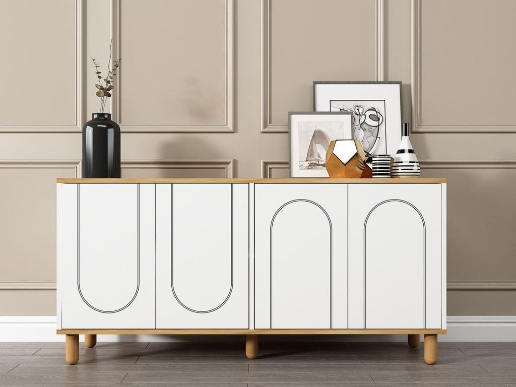 Skye Decor, Ravone - Sapphire Oak, White, Konsole, Saphir-Eiche, 100% MELAMINBESCHICHTETE SPANNPLATTE, 150 x 36 x 73 cm