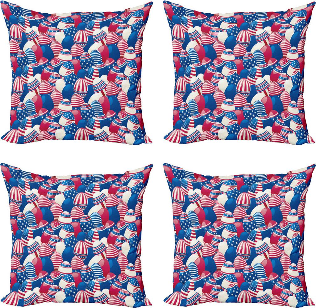 ABAKUHAUS USA Kissenbezug Set (4 Stück), Traditioneller Ostereier, Moderner Doppelseitiger Digitaldruck, 50 cm x 50 cm, Marine-Blau-Weiß Rot