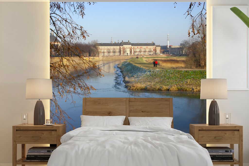MuchoWow Fototapete für Wohnzimmer oder Schlafzimmer Wandtapete Vinyl Motivtapete Den Bosch im Winter und ein zugefrorener Fluss in den Niederla...