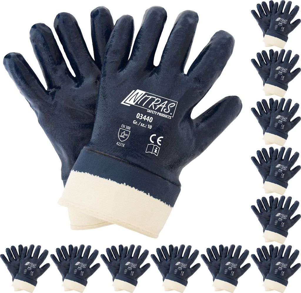 NITRAS 03440 Nitrilhandschuhe Arbeitshandschuhe Handschuhe Bauhandschuhe mit Stulpe - 12 Paar Größe:8