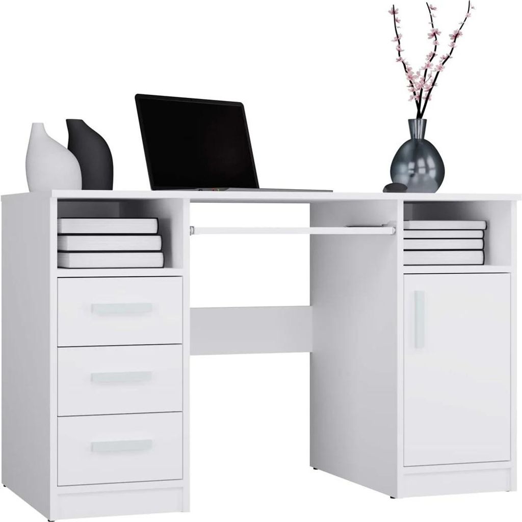 Delta Schreibtisch Weiss 120 Cm 3 Schubladen Schrank Regale Produktbild 