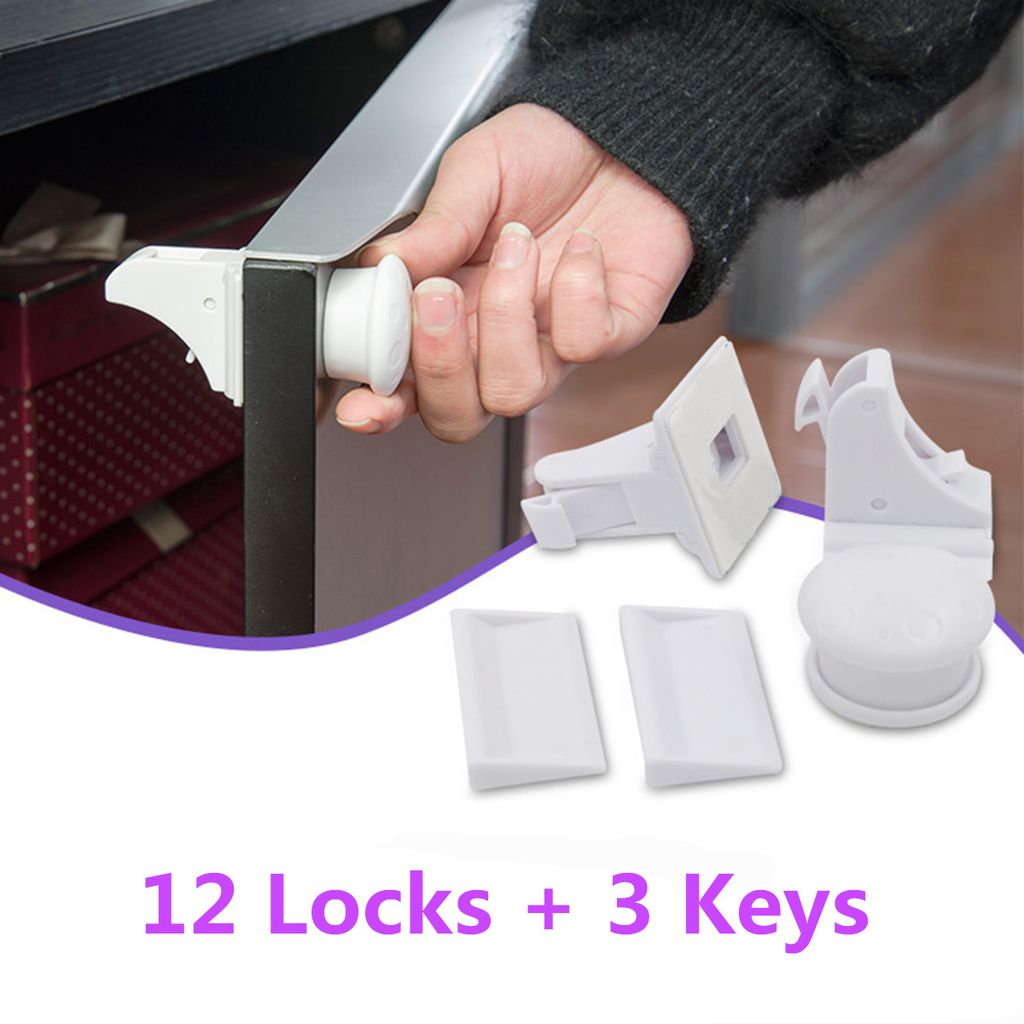10X Set Magnetschlösser mit Schlüssel Magnetische Kindersicherung Schrankschloss 