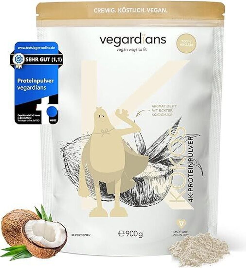 VEGARDIANS Innovatives Veganes Proteinpulver KOKOS (900g) - echte Kokosnuss - Cremig, Lecker & gut löslich ideal zum Genießen - Soja- & Weizenfrei