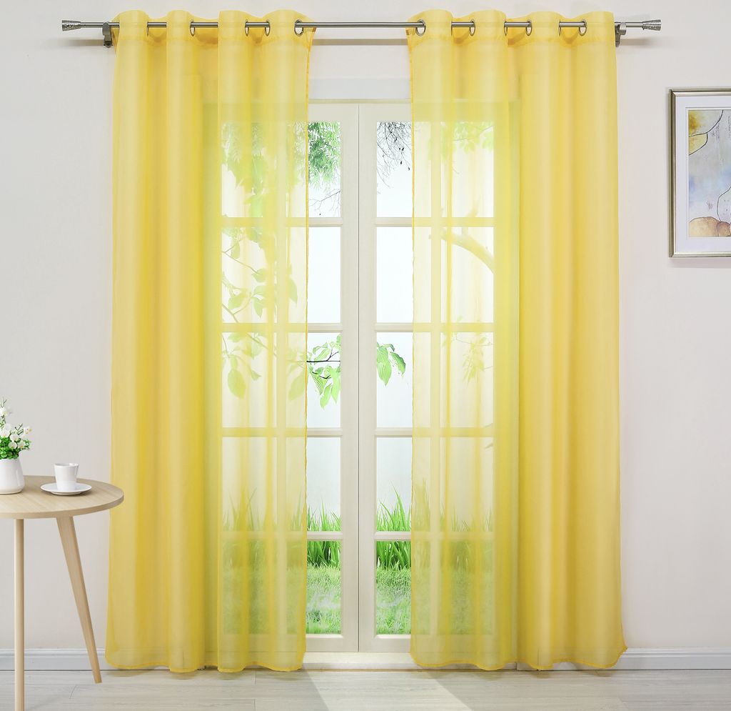 Gardinen Vorhänge Voile Gardine Transparent Dekoschal Uni Ösen Vorhang Gelb HxB 175x140 cm 1 Stück