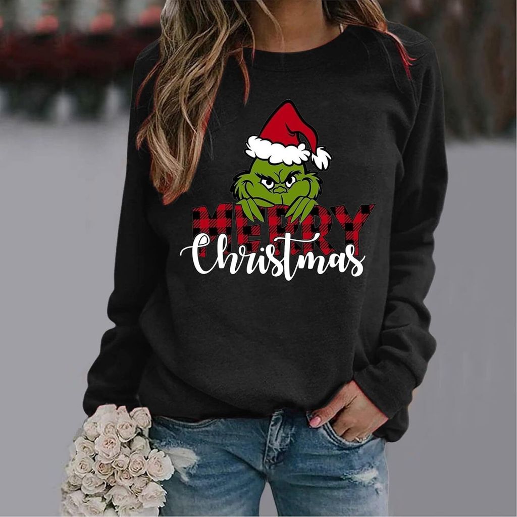 ASKSA Damen Weihnachtspullover Lustig Schwarz 3XL