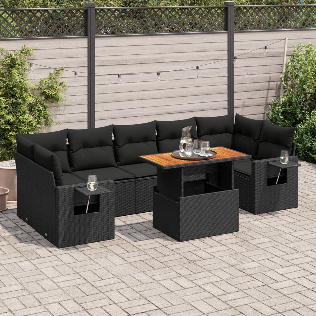 "Rabatt" 8-tlg. Garten-Sofagarnitur - mit sofa - mit Kissen Schwarz Poly Rattan - Lounge-Dining set CC12083