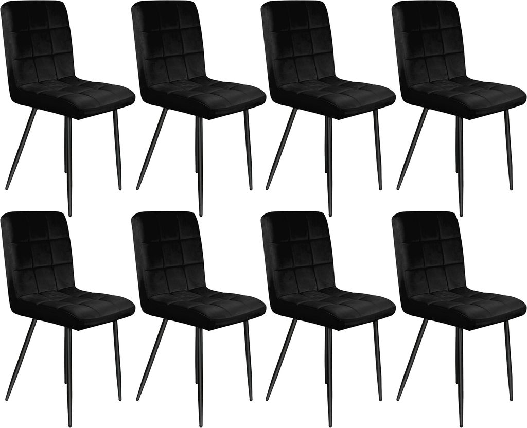 8er Set Esszimmerstühle Küchenstuhl Polsterstuhl Sitzfläche aus Samt mit Rückenlehne für Küche Esszimmer Schwarz