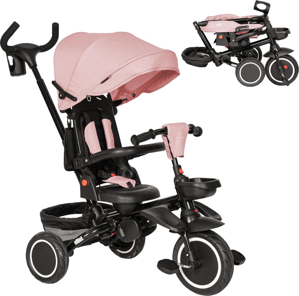 Olmitos Kinder-Dreirad Elliot 360° mit drehbarem Sitz, verstellbarer Rückenlehne und Sicherheitsbügel, ab 12 Monaten, Rosa