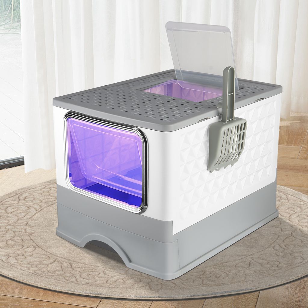 Katzentoilette mit UV-Licht,Katzenklo mit Schublade,Katzenklo Geschlossenes,Geruchskontrolle,Top-Eintrag,für Katzen bis 15kg 52x39x39cm Grau